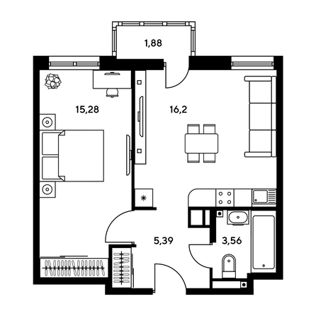 
  Продается 2-комн. квартира, 38.97 м², ЖК Гринсайд, 5.1-5.5
. Фото 1.