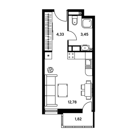 
  Продается студия, 22.28 м², ЖК Гринсайд, 5.1-5.5
. Фото 1.
