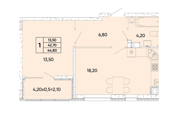 
  Продается 1-комн. квартира, 43 м², 40-летия Победы пр-кт, д. 111
. Фото 2.