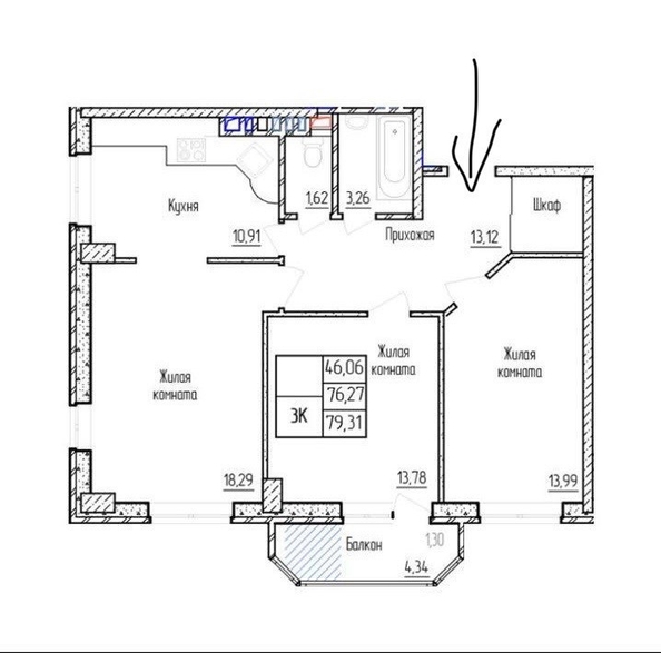 
  Продается 3-комн. квартира, 79 м², Михаила Нагибина пр-кт, д. 31
. Фото 17.