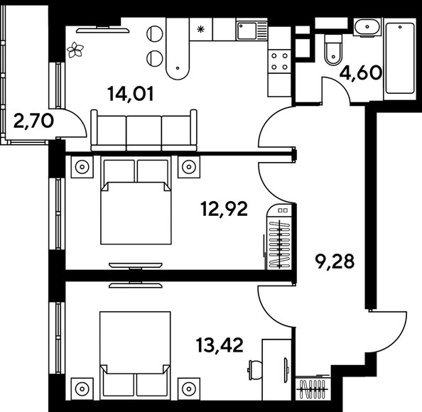 
  Продается 3-комн. квартира, 58.34 м², ЖК Малина Парк, дом 4
. Фото 1.