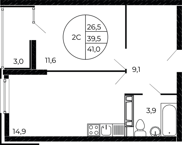 
  Продается 2-комн. квартира, 40.7 м², ЖК Флора, литера 1.2
. Фото 1.