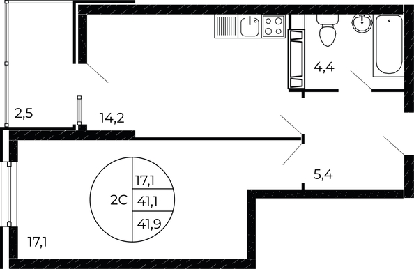 
  Продается 1-комн. квартира, 41.19 м², ЖК Флора, литера 1.1
. Фото 1.
