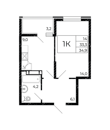 
  Продается 1-комн. квартира, 34.9 м², ЖК Флора, литера 3.1
. Фото 1.