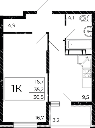 
  Продается 1-комн. квартира, 36.8 м², ЖК Флора, литера 3.1
. Фото 1.
