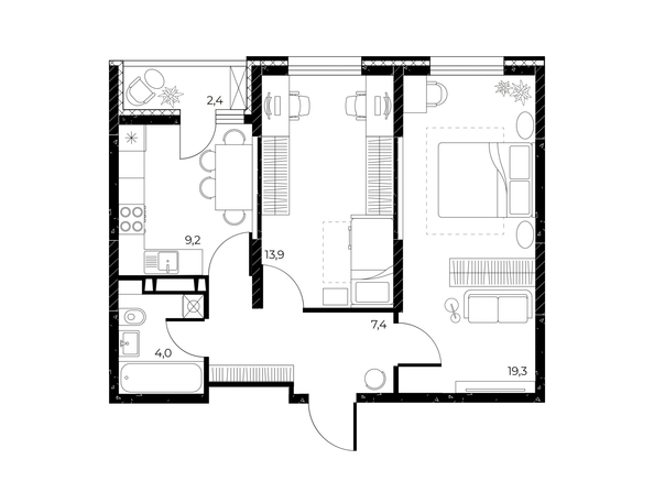 
  Продается 2-комн. квартира, 55 м², ЖК Панорама на Театральном, литера 1
. Фото 1.