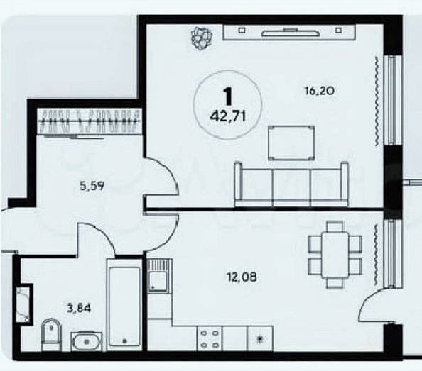
  Продается 1-комн. квартира, 42.7 м², Сиверса пр-кт, д. 30
. Фото 25.