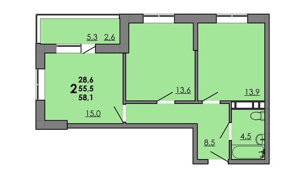 
  Продается 2-комн. квартира, 58.2 м², ЖК Gray (Грэй), кв-л 11-2
. Фото 1.