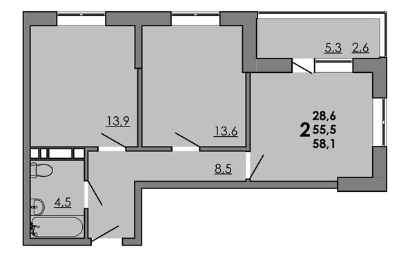 
  Продается 2-комн. квартира, 57.45 м², ЖК Gray (Грэй), кв-л 11-2
. Фото 1.