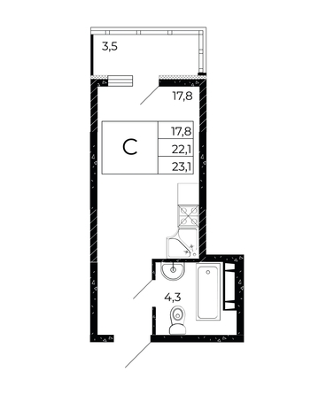 
  Продается студия, 23.1 м², ЖК Флора, литера 2.2
. Фото 1.