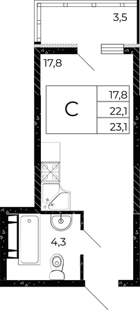 
  Продается студия, 23.1 м², ЖК Флора, литера 2.2
. Фото 1.