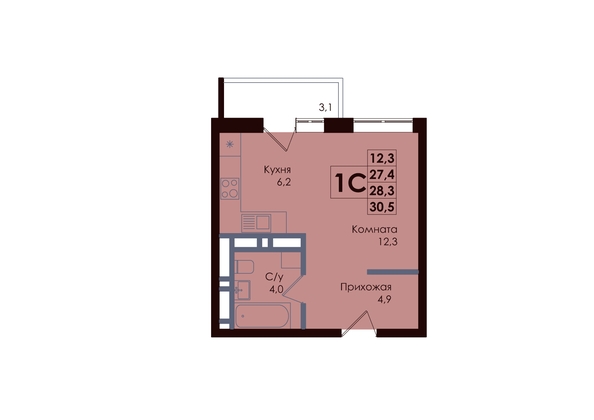 
  Продается студия, 28.3 м², ЖК ACADEMIA (Академия)
. Фото 1.