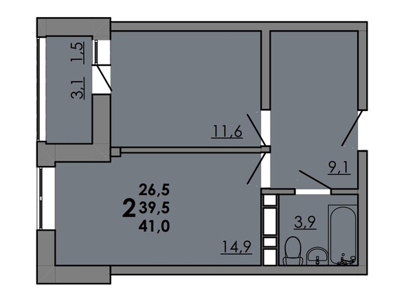 
  Продается 2-комн. квартира, 41 м², ЖК Gray (Грэй), кв-л 11-3
. Фото 1.