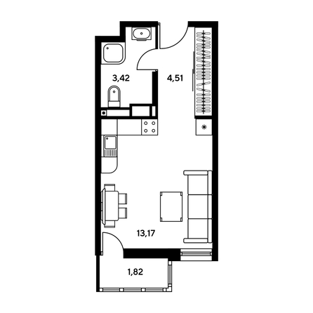 
  Продается студия, 22.59 м², ЖК Гринсайд, 5.1-5.5
. Фото 1.