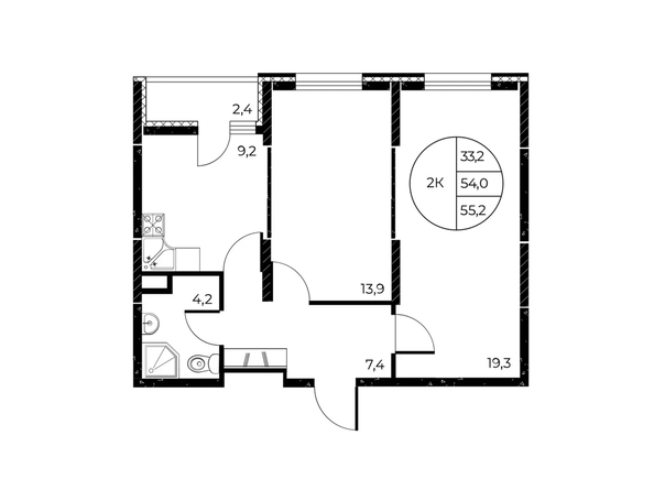 
  Продается 2-комн. квартира 55.2 м², в ЖК Панорама на Театральном, литера 1. Фото 2.
