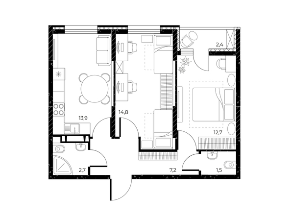 
  Продается 2-комн. квартира 54 м², в ЖК Панорама на Театральном, литера 1. Фото 1.