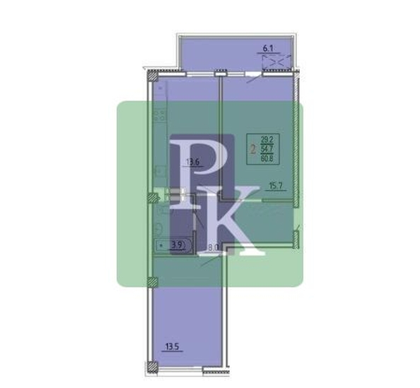 
  Продается 2-комн. квартира 60.8 м². Фото 16.