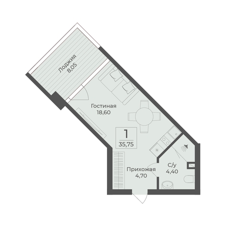 
  Продается апартамент 35.75 м², в АК Тамерун, корп 2. Фото 7.