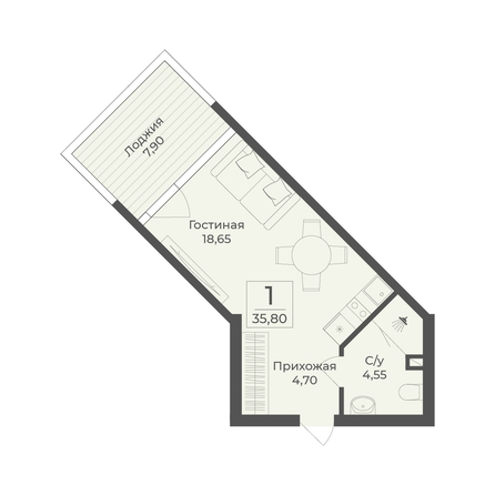 
  Продается апартамент 35.8 м², в АК Тамерун, корп 2. Фото 7.