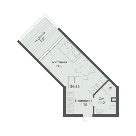 
  Продается апартамент 34.85 м², в АК Тамерун, корп 2. Фото 7.