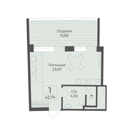 
  Продается апартамент 42.74 м², в АК Тамерун, корп 1. Фото 7.