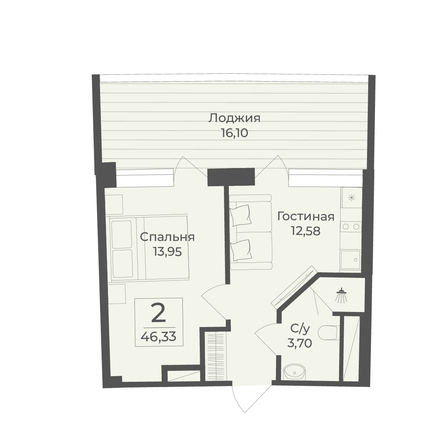 
  Продается апартамент 46.33 м², в АК Тамерун, корп 1. Фото 7.