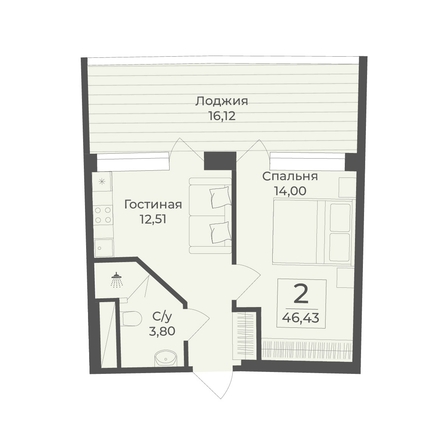 
  Продается апартамент 46.43 м², в АК Тамерун, корп 1. Фото 7.