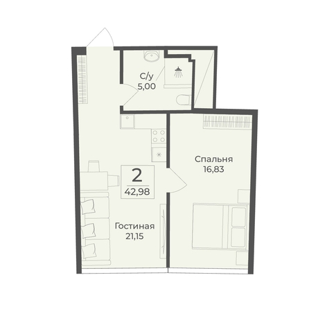 
  Продается апартамент 42.98 м², в АК Тамерун, корп 1. Фото 7.