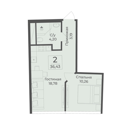 
  Продается апартамент 36.43 м², в АК Тамерун, корп 1. Фото 7.