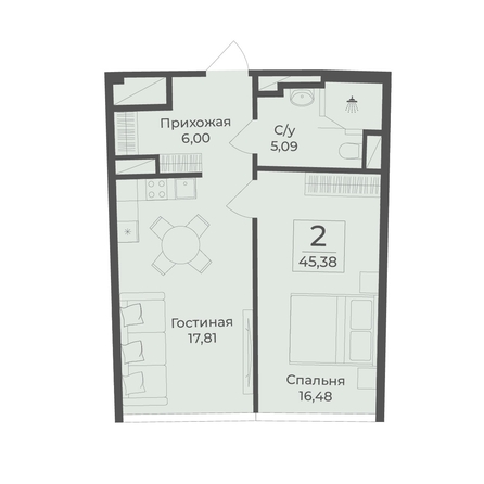 
  Продается апартамент 45.38 м², в АК Тамерун, корп 1. Фото 7.
