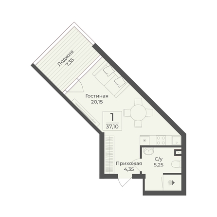 
  Продается апартамент 37.1 м², в АК Тамерун, корп 2. Фото 7.