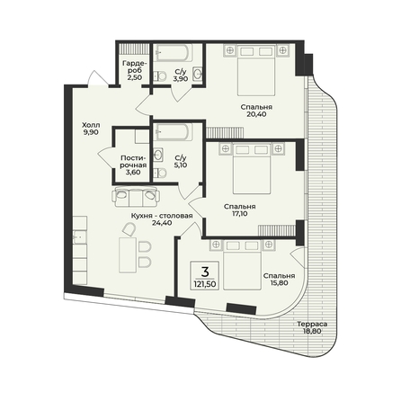 
  Продается 3-комн. квартира 121.5 м², в ЖК Нега. Фото 2.