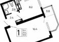 Семейный: Планировка 1-комн 33,4 м²