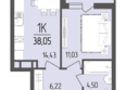 Кумир: Планировка 1-комн 38,05 м²