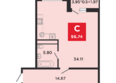 Красная площадь, литера 5: Планировка Студия 56,74 м²