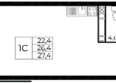Западные Аллеи, литера 5.1: Планировка Студия 27,4 м²