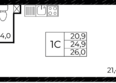 Западные Аллеи, литера 5.3: Планировка Студия 26 м²