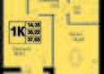 Друг, литера 5: Планировка 1-комн 37,65 м²