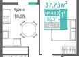 Подсолнух: Планировка 1-комн 36,31 м²