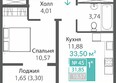 Благо: Планировка 1-комн 31,85 м²