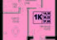 Друг, литера 5: Планировка 1-комн 37,65 м²