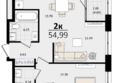 Патрики, литер 5.1: Планировка 2-комн 54,99 м²