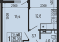 Звезды, литер 12: Планировка 1-комн 37,4, 37,5 м²