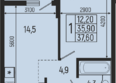 Звезды, литер 9: Планировка 1-комн 36,7 - 40,4 м²