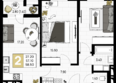 На Высоком берегу: Планировка 2-комн 58,5 м²