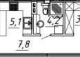 Шмидта: Планировка 1-комн 32,1 м²