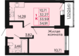 Вишневый сад, дом 2.1: Планировка 1-комн 33,59 м²