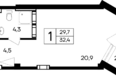 Космос Смарт Евпатория Отель: Планировка Апартамент 31,6 - 33,7 м²