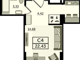 Продается Студия ЖК Легенда Ростова, литер 10, 22.43  м², 3813100 рублей