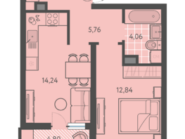 Продается 1-комнатная квартира ЖК Теплые края, литер 9, 42.98  м&sup2;, 5372500 рублей